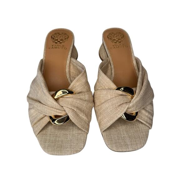 Vince Camuto NEW Women's Liane Linen Slide Sandals 8M Natural Neutral Coastal - Picture 1 of 10